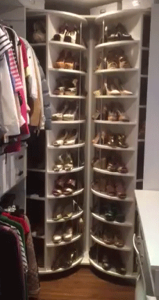 Cream Rotating Lazy Lee Corner Shoe Tower in Walk In Closet - Designer Closets & Cabinets, Central Florida
