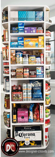 White Rotating Lazy Lee Pantry Tower Stocked with Groceries - Designer Closets & Cabinets, Central Florida